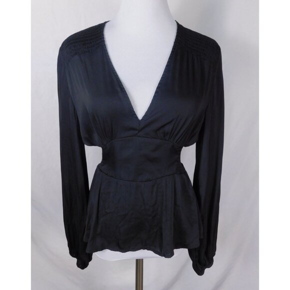 Grade & Gather S Black Peplum Blouse Romantic Gothic Witchcore V-Neck - Picture 1 of 9